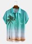 Men's Cotton Linen Gradient Coconut Tree Print Short Sleeve Shirt