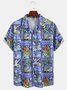 Mens Retro  Hawaiian Wonderland Print Hydrocool Fabric Quick Dry Casual Breathable Short Sleeve Aloha Shirt
