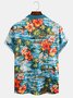Resort Style Hawaiian Series Botanical And Floral Elements Pattern Lapel Short-Sleeved Polo Print Top