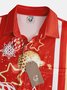Christmas Ball Snowflake Chest Pocket Short Sleeve Bowling Shirt