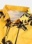 Men's Yellow Shirt Collar Coconut Tree Printed Chest Pocket Shirt