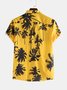 Men's Yellow Shirt Collar Coconut Tree Printed Chest Pocket Shirts