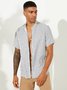 Men's Classic Striped Breathable Stand Collar Short Sleeve Casual Loose Shirts