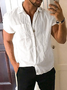 White Linen Casual Plain Shirt Collar Shirt