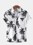 Men's Yellow Shirt Collar Coconut Tree Printed Chest Pocket Shirt