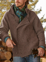Brown Plain Casual Lapel Cotton-Blend Sweater