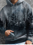 Men's fashion night sky forest print hooded casual sweater