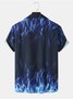 Mens All Over Blue Flame Print Revere Collar Street Short Sleeve Shirts SKUH06360