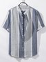 Men's Strip Patchwork National Style Short Sleeve Casual Loose Shirt