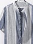 Men's Strip Patchwork National Style Short Sleeve Casual Loose Shirt