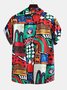 Mens Ethnic Patchwork Pattern Printed Casual Shirts