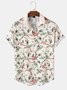 Mens Bird & Plant Floral Print Lapel Street Short Sleeve Shirt