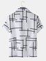 Mens Cotton Irregular Line Print Plain Loose Thin Short Sleeve Hawaiian Shirts