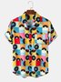 Mens Colorful Grid Vinyl Records Pattern Short Sleeve Shirt With Pocket