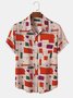 Mens Geo & Line Print Chest Pocket Holiday Short Sleeve Shirt