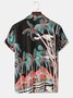 Mens Coconut Tree Landscape Print Revere Collar Holiday Short Sleeve Shirt