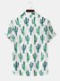 Mens Cactus Printed Light Revere Collar Casual Short Sleeve Shirts With Pocket