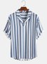 Men Striped Curved Hem Holiday Casual Shirt
