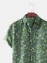 Men Retro Color Small Floral Lapel Casual Loose Short Sleeve Shirt