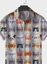 Mens Vintage Cat Print Hawaiian Lapel Shirt