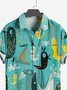 Mens Bird Print Pocket Lapel Casual Loose Short Sleeve Hawaiian Shirt