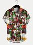 Mens Beer Bottles Print Pocket Lapel Casual Loose Short Sleeve Hawaiian Shirt