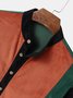 Mens Panel Stitching Half Button Corduroy Casual Long Sleeve Henley Shirts