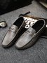 Simple Metal Buckle Hand-stitched Leather Shoes