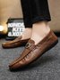Simple Metal Buckle Hand-stitched Leather Shoes