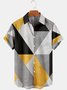 Mens Geo Color Block Print Turndown Collar Chest Pocket Short Sleeve Casual Shirts