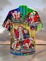 Mens Music DJ Santa Christmas Print Loose Short Sleeve Shirts
