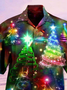 Mens Christmas Pine Tree Print Loose Short Sleeve Shirts