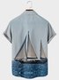 Mens Sailboat Printed Casual Breathable Short Sleeve Shirts