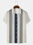 Mens Striped Print Loose Short Sleeve Hawaiian Shirt