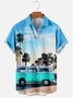 Mens Vintage Car Coconut Tree Print Casual Breathable Chest Pocket Short Sleeve Hawaiian Shirts