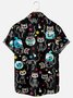 Mens Punk Skull Cats Print Casual Breathable Short Sleeve Hawaiian Shirts