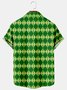 Holiday Leisure St. Patrick's Day Element Diamond Pattern Hawaiian Style Printed Shirt Top