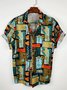 Mens Patchwork Tribal Print Casual Breathable Short Sleeve Hawaiian Shirts