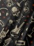 Vacation Leisure Music Elements Skull And Guitar Pattern Hawaiian Style Printed Shirt Top