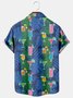 Holiday Style Hawaiian Series Botanical Flower Leaf Cocktail Element Lapel Short-Sleeved Shirt Print Top