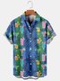 Holiday Style Hawaiian Series Botanical Flower Leaf Cocktail Element Lapel Short-Sleeved Shirt Print Top