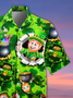 Holiday Leisure St. Patrick's Day Element Green Four-Leaf Clover Pattern Hawaiian Style Printed Shirt Top