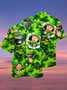 Holiday Leisure St. Patrick's Day Element Green Four-Leaf Clover Pattern Hawaiian Style Printed Shirt Top