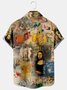 Casual Style Art Series Oil Painting Elements Lapel Short-Sleeved Printed Shirt Top