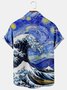 Mens Ukiyo-e Oil Painting Style Printed Casual Breathable Hawaiian Short Sleeve Shirt