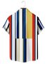 Mens Colorful Striped Print Loose Chest Pocket Short Sleeve Hawaiian Shirt