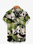 Mens Aloha Panda Print Loose Chest Pocket Short Sleeve Hawaiian Shirts