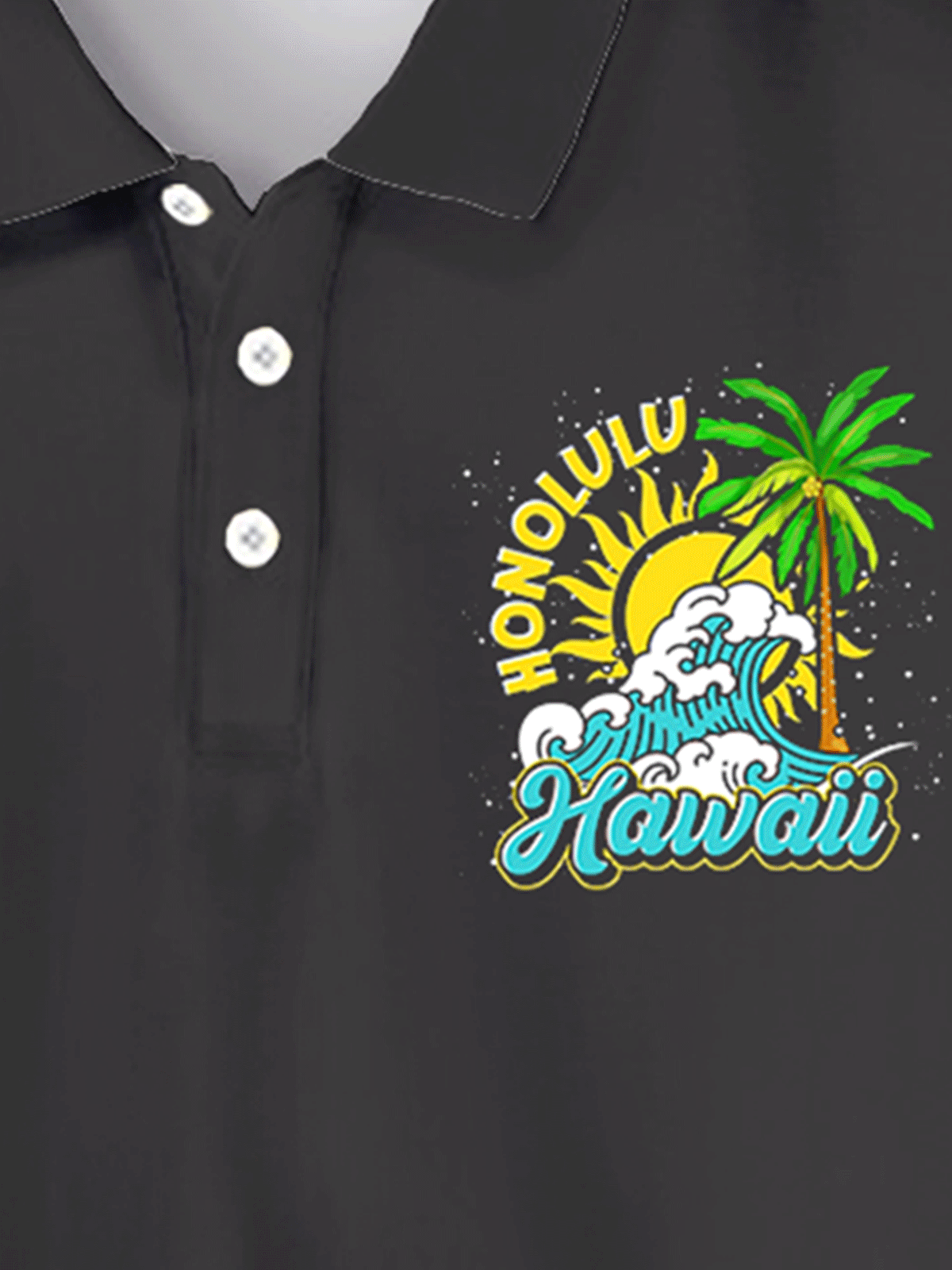 Resort Style Hawaiian Series Coconut Tree Element Moisture Wicking Lapel Short-Sleeved Polo Print Top