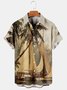 Mens Hawaiian Leaves Print Lapel Loose Chest Pockets Short SleeveCoconut Tree   Aloha Shirts