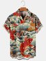 Mens Koi Fish Vintage Print Casual Short Sleeve Shirt Hawaiian Shirt